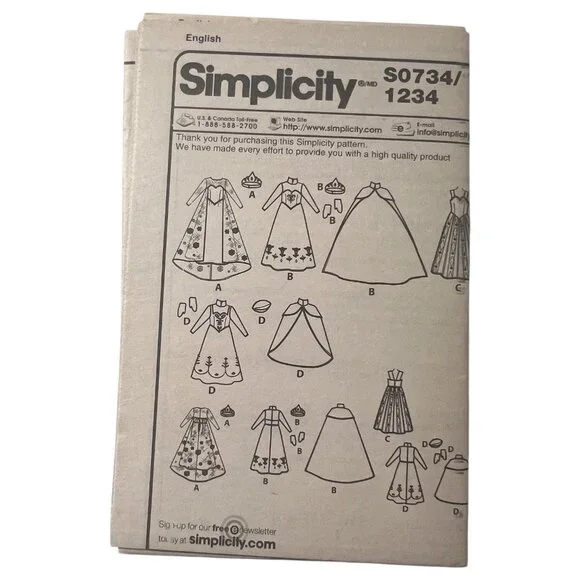 Disney Frozen Simplicity Sewing Pattern 0734 1234 Fashion Doll Clothes 11.5” - Picture 4 of 7